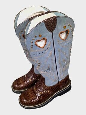 Vintage Y2K Ariat Gembaby Blue Suede Heart Western Boots Size 7.5 B